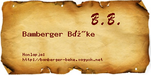 Bamberger Béke névjegykártya